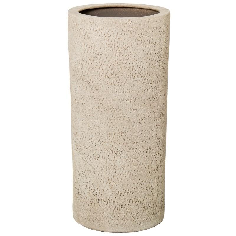Paraguero redondo de ceramica beige rugoso de 50x25x25 cm