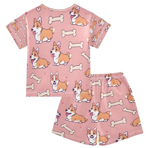 senya Short Sleeve Pajamas Sets Summer Cotton Sleepwear Corgi Bones Love2