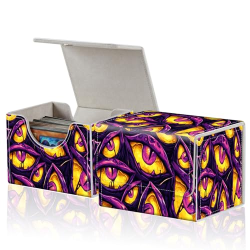 ACWDMKH for MTG Commander Deck Box,Card Deck Box for Trading Yugioh MTG,Fits 100 Double Sleeved Cards,PU Leather Strong Magnet Case for Magic Commander TCG CCG,Funny Purple Eyes