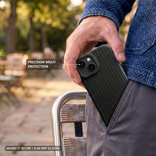 Image of amazon basics Luxury 3D Knitted Texture Soft Silicone Back Cover for iPhone 14 | Slim Fit Shockproof Case with Camera Protection & Non-Slip Grip - Black