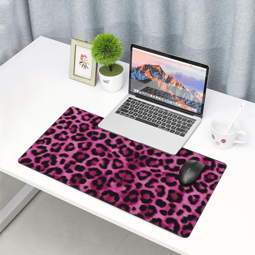 Image of Leopard Prin Pink T Extended Gaming Mouse Pad, with Stitched Edges Large Mouse Pad Desk Protector, Rubber Base Mousepad Keyboard Mouses Mat for Work Game Office Home- 32 inch X 12 inch Inch,E177