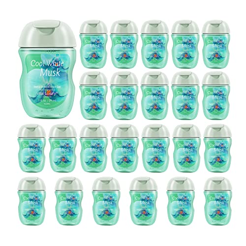 Mini Hand Sanitizer Gel, Vital Luxury Anti-Bacterial Hand Gel 1 FL OZ, Portable Hand Sanitizer with Travel Size Flip Cap Bottle , Clear Moisturizing and Refreshing, Fast Dry (Cool White Musk 1 FL OZ, 24 PCS)