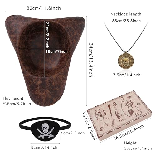 Renaissance Pirate Hat Costome Decoration Halloween Exchange For Male Female Tricorn Hat With Eye Patch & Necklaces4