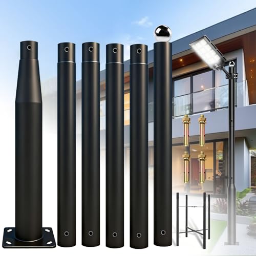 HeHeTX Street Light Pole 20Ft Tall Outdoor Metal Split Heavy Duty Street Lamp Post for Outside Large Solar Street Lights with Mounting Steel Anchor for Street Parking Lots Park & Patio