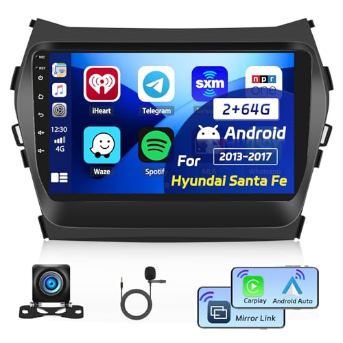 [Upgrade HiFi] Car Radio for Hyundai Santa Fe 2013 2014 2015 2016 2017: [2G+64G] 9 inch Touch Screen Upgrade for Santa Fe Car Stereo with Wireless Carplay Android Auto GPS Bluetooth FM RDS