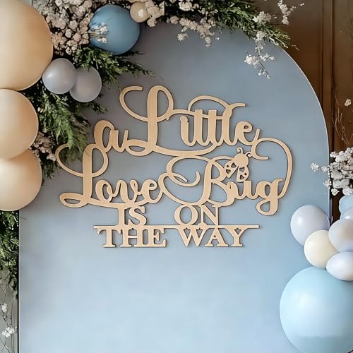 A Little Love Bug is on the way Sign for Wall Decorations,Wooden Little Bug Baby Shower Decor for Love Bug Theme Banner Decor for Boy or Girl Photo Booth