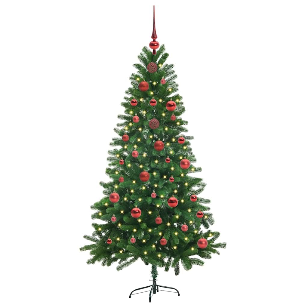 Choinka z 150 diodami LED o ciepłej białej barwie światła, 150 cm wysokości, smukła, wykonana z polietylenu, zielona, ze stabilnym stojakiem, do użytku wewnątrz i na zewnątrz, 8 trybów, zasilana przez