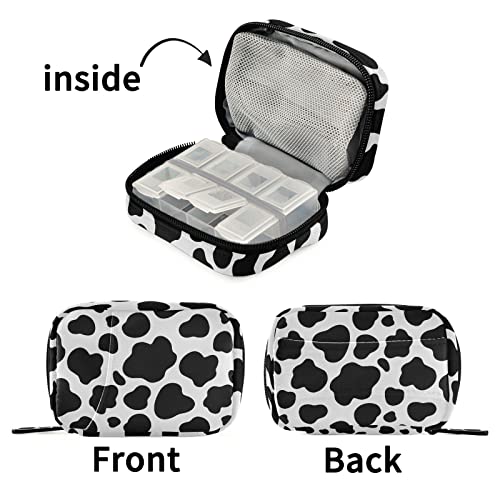 Image of Cow Print Pill Case, Weekly Portable Pill Bag Container 7 Days Pill Box Organizer Vitamin Supplement Holder with Zipper for Travel Family Business