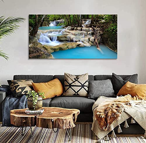 Trees Forest Canvas Wall Art Landscape Waterfall Painting Mountain River Artwork Wall Decoration Nature Art Prints Framed For Bedroom Bathroom Home Office Decor (16X32Inch) #TOP1