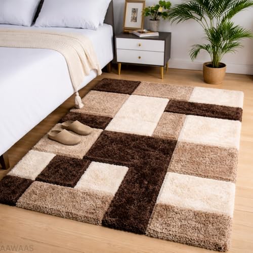 Image of 3D Shaggy Polyester Carpet Rug Runner Area Mats for Bedroom /Living Area /Home with Anti Slip Backing Soft /Fluffy Hight Pile - (3D Coffee B, 4x6 feet)