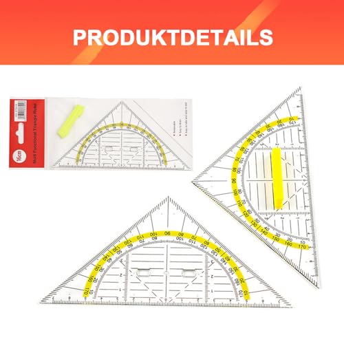 2 Stück Geodreieck mit Griff, 16cm + 22cm Geometrie Set, Ideal zum Zeichnen Kartografieren Modellieren, Transparent Geo Dreieck für Büro Studenten Designer