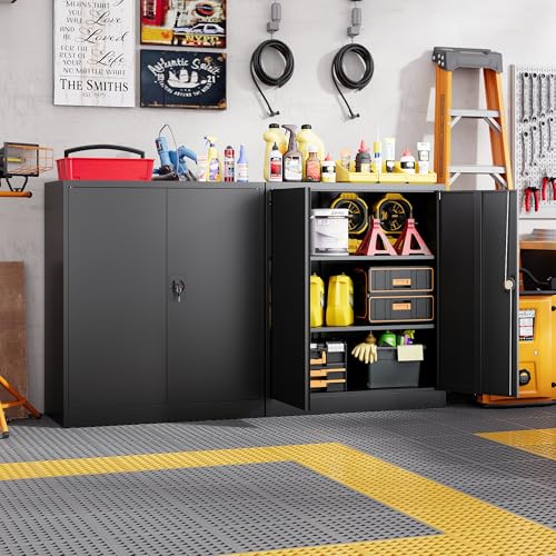 Image of Letaya Metal Storage Cabinets with Lock Door,2 Adjustable Shelves Organizer Steel Storage Cabinets for Home,Office,Warehouse,Garage,Employee Lockers(Black)