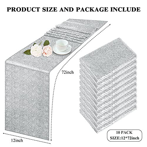 10 Pack Sequin Table Runner 12" X 72" Silver Sequin Table Cloth For Rectangle Tables Sparkle Table Covers For Wedding Engagement Birthday Party Holiday Decorations Baby Shower #TOP1