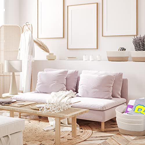 Image of Sawysine 6 Pcs Storage Baskets Bulk for Organizing Cotton Rope Woven Basket with Handles for Gift Cloth Shelves Blanket Toys Living Room(Khaki and White)