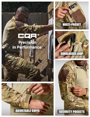Image of CQR Men's Tactical Combat Shirt, 1 /4 Zip Long Sleeve Breathable Military BDU Training Top for Shooting, Hunting, Range Use