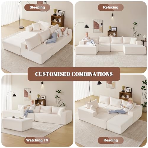 Image of Mangodan 140 inch Cloud Sectional Couch, Modular Sectional Sofa with Deep Seat, Boneless Sofa for Living Room, Fluffy Comfy U-Shaped Couch with Left Facing Chaise, No Assembly Required, Beige