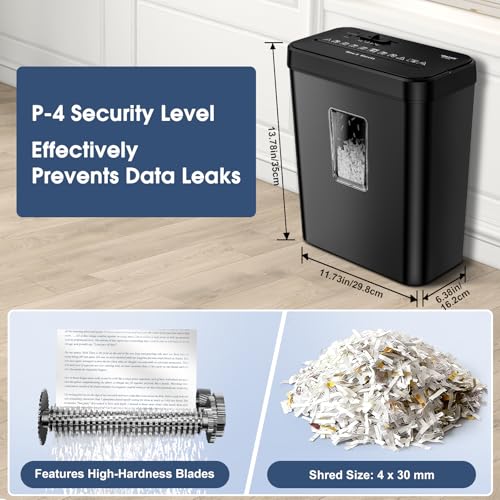 Aktenvernichter, 6-Blatt Kreuzschnitt Papierschredder mit P-4 Geheimhaltungsstufe, 13L Papierkorb mit Sichtfenster und Tragegriff, zerkleinert Kreditkarte/CD, Überhitzungsschutz für Home Office