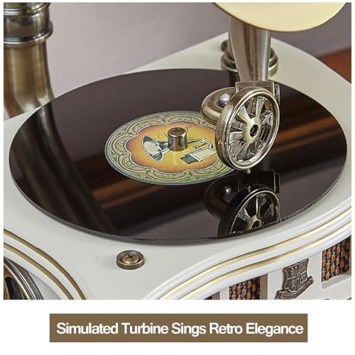 Gramophone Vintage Rétro Idée Cadeau Originale, Mini Enceinte Bluetooth Rechargeable USB-C