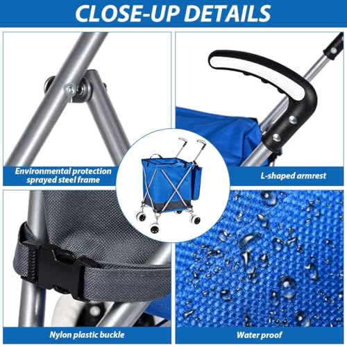Image of Shopping Carts for Groceries Foldable Rolling Trolley with 360 Double Front Swivel Wheels Waterproof Removable Canvas Liner with Cover for Laundry Grocery, Baggage, Picnic