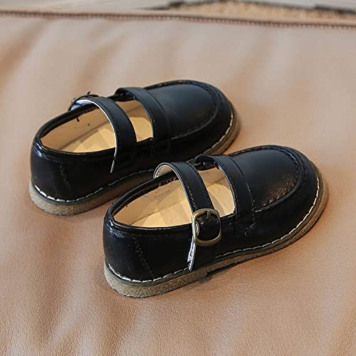 Fashion Autumn Girls Casual Shoes Flat Round Toe Lightweight Solid Color Buckle Dress Shoes Simple Style Toddler Shoes (Black, 2-2.5 Years Toddler)4