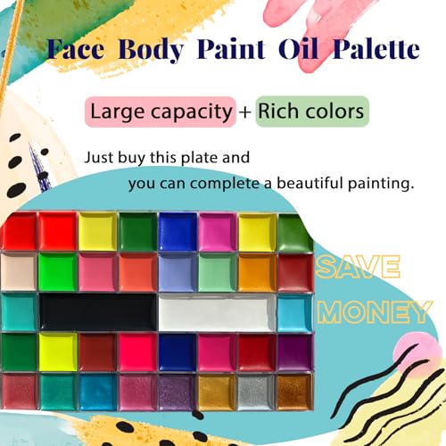 Image of Face Body Paint Oil Palette,36 Colors Professional Flash Non Toxic Safe Artist Fancy Makeup Painting Kit with Brush, Sponge for Party Halloween (36 Colors of Oil Painting)