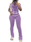 Ulovmi Women's 2 Piece Outfits Zipper Workout Set Short Sleeve Tracksuit Bodcyon Matching Sweat Pants Sets