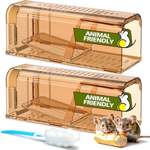 TAKRINK Mausefalle Lebend 2er Set Tierfreundlich Mäusefalle Hochsensitive Lebendfalle Maus Wiederverwendbar Kein Kontakt mit Ratten für in der Küche im Garten im Lager(17X6.2X6.5CM)