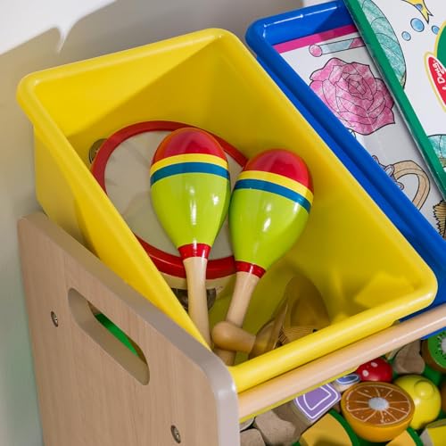 Image of Snazzy Primary Kids' Toy Storage Organizer with 12 Plastic Bins, (Beige)