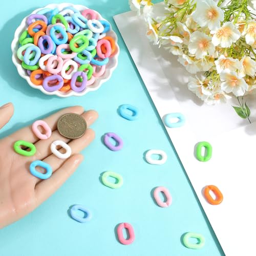SOFPLATE 400Pcs 10 Colors Acrylic Chain Links Jewelry Linking Rings 19×14mm Opaque Colorful Rainbow Oval Open C Clip Hooks Quick Link Ring Connectors for Jewelry Necklace Chains Purse DIY Crafting - Image 3