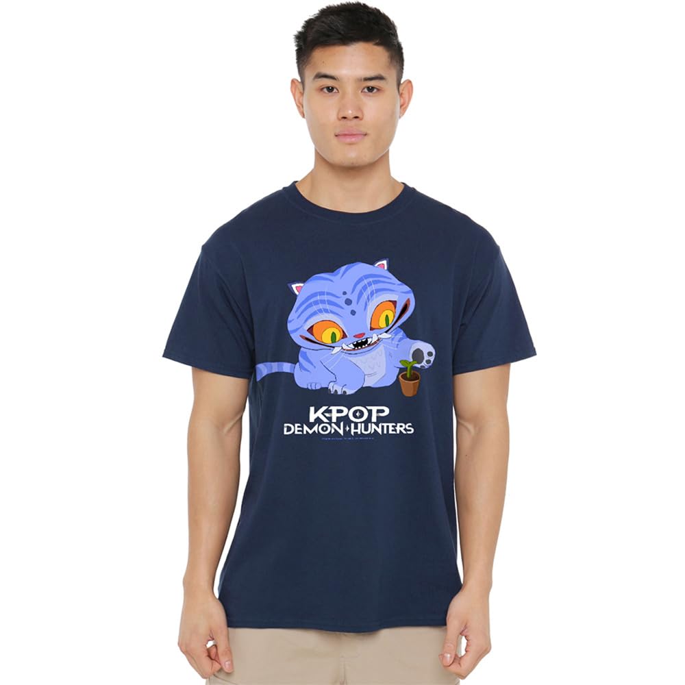 K-Pop Demon Hunters - Cute Derpy Tiger Cartoon Unisex T Shirt, Navy, XX-Large