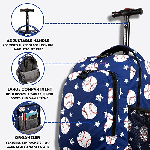 Image of J World New York Kids' Sunny Rolling Backpack Adults, Base Ball, One Size,17 X 11.5X 5.5 inch (H X W X D) inch