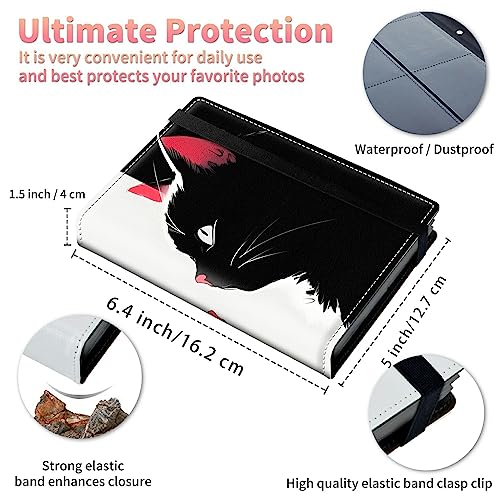 Image of Black Cat Photo Album 4x6 120 Pockets Photos with Strong Elastic Band, Small Mini Albums Sheet Protector Folder for Photos, Album for Family Wedding Anniversary Baby Women Men Vacation Gift