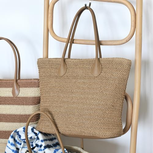 Bolso shopper de paja sintética ligero para mujer miniatura 4