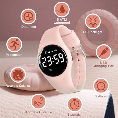 Image of Kids Watches for Girls Boys Digital Sport Watch with Step Counter Pedometer Vibration Alarm Clock, No App Waterproof Fitness Tracker Kids Watch Boys Girls Teens Students Ages 5-16