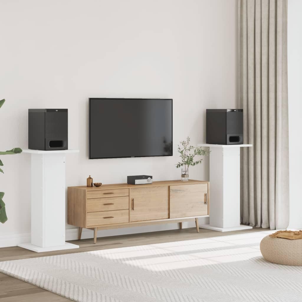 Set of 2 Speaker Stands, 37.4 Inch Tall Floor Standing Speaker Mounts, Sturdy Engineered Wood Audio Home Theater Shelf for Bookshelf Speakers, White