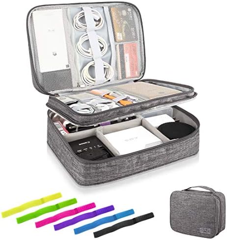 KERNORV Travel Cable Organizer Bag, Three-Layer Electronics Accessories Organizer Bag for Cables, Chargers, Power Bank, Mouse,iPad, Phone, Kindle, SD Card, Wires, Cords, and Accessories (Grey)