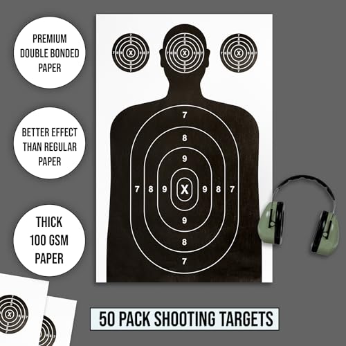 Image of 50 Pack Paper Shooting Target for Gun Range, Target Practice- (Industry Standard Size 17 X 25 inch) Silhouette Paper for Handguns, Rifles, Pistols, Airguns, BB Gun, Pellet Gun, Crossbow, Arrow