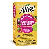 Nature's Way Alive! Hair, Skin & Nails Multivitamin with Biotin (5,000mcg per serving and Collagen (75mg per serving), Fruit & Veggie Blend (50mg per serving), 60 Softgels