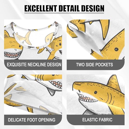 ALAZA Shark Yellow White Pajamas Short Sleeve 2 Piece Sleepwear Top and Bottom Pajama Set Unisex4