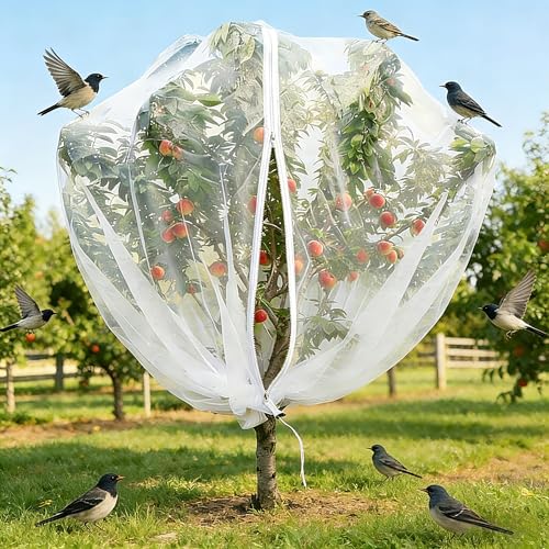 10ftx10ft Large Fruit Tree Netting Cover with Zipper & Drawstring, Garden Mesh Netting for Protecting Plants from Birds,Squirrels &Bug,Ultra Fine Weather Resistant Tree Netting