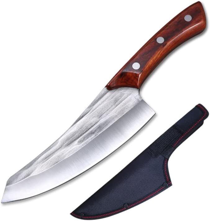 Meat Cleaver,Cleaver Knife 6.5 Inch Forged Boning Knife Sharp Edge Hunting Fishing Knife 5cr15 High Carbon Steel Meat Cleaver Chef Butcher Kitchen Knife (Color : Knife with cover)