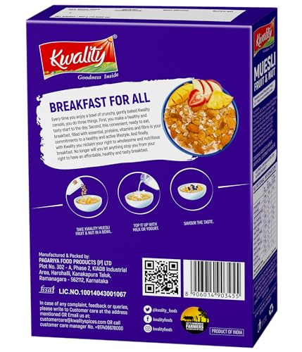 Image of Kwality Crunchy Muesli Fruit And Nut - Goodness Of Multigrain,High In Fibre, Natural And Dried Fruit Pieces Inside 300g x 2 [Pack of 2]