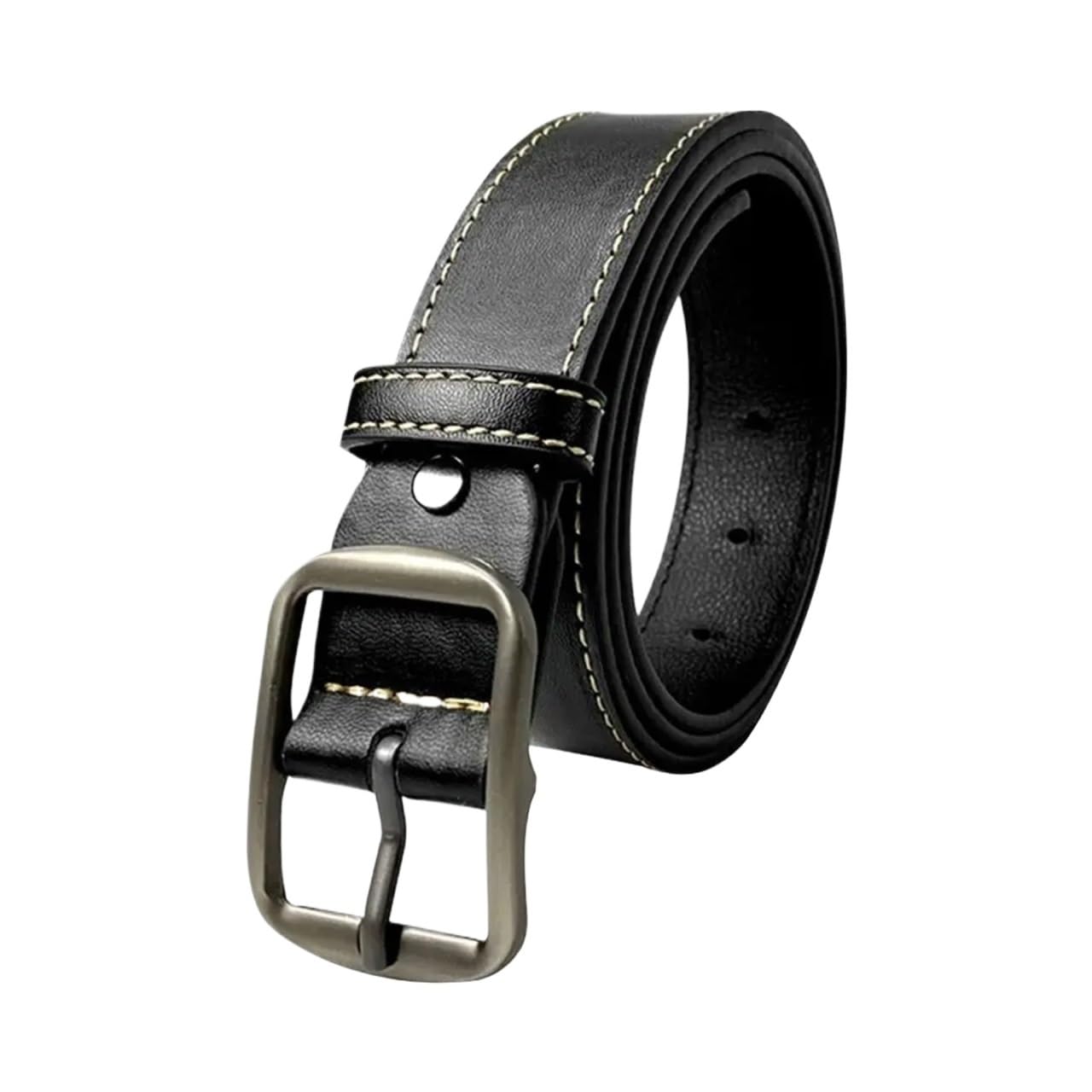 Ceinture Homme 2 pièces Ceinture en Cuir for Hommes Boucle ardillon Jean Ceinture Noire Dames Sangle Vintage Ceinture pour Jeans(120cm)