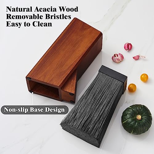 ENOKING Wooden Universal Knife Block, Knife Block Without Knives, Acacia Wood Knife Holder Storage Stand with Removable Plastic Bristles for Kitchen Counter Knife Storage Rack(1-Tier) - Image 5