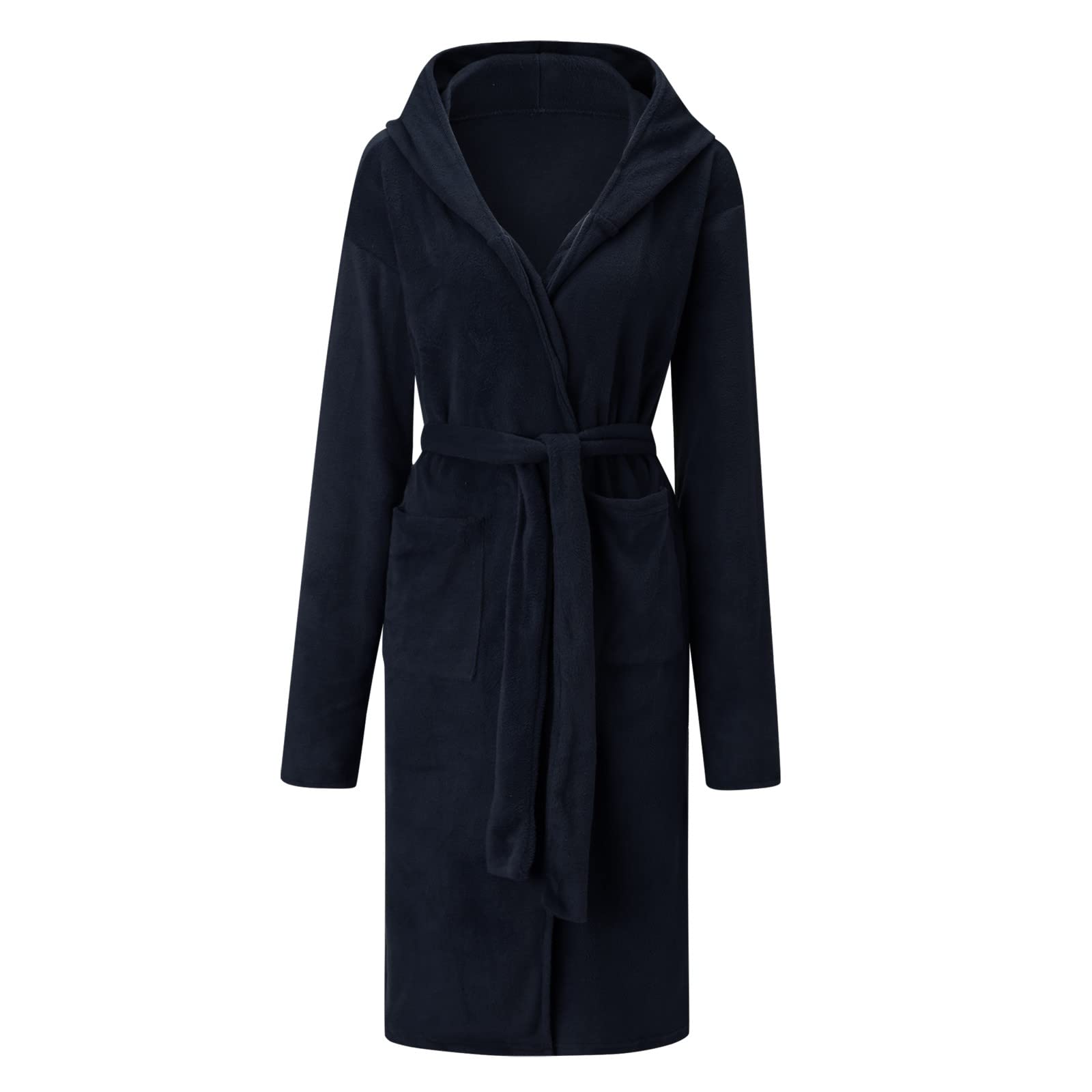Accappatoio da sauna da donna con cappuccio, in spugna, leggero | Accappatoio da casa con tasche, cintura per legare, loungewear, tinta unita, accappatoio unisex