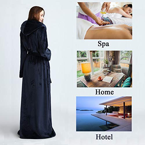 Image of Hellomamma Long Hooded Robe for Women Luxurious Flannel Fleece Full Length Bathrobe Winter Warm Pajamas Shower Nightgown