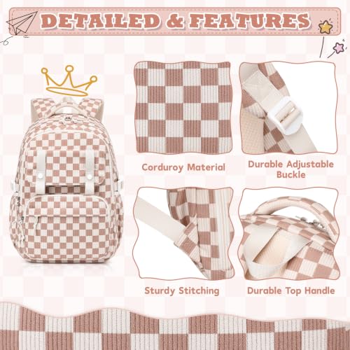 MUSEVOS Girls Backpack, Elementary/Middle School Backpack, Multiple Pockets Large Capacity Kids Teen Bookbag with Checkerboard Pattern by MUSEVOS - Used condition - Image 7