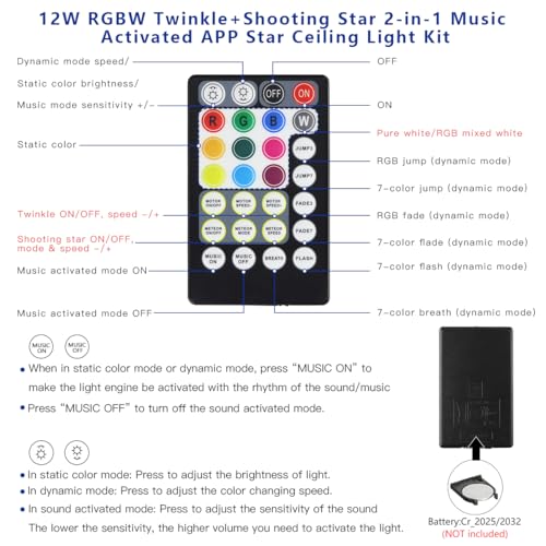 Image of AKEPO 12W Twinkle 450pcs+Meteor 240pcs 2-in-1 Fiber Optic Starlight Headliner Lights Kit, 0.03in 9.8ft Shooting Star APP Control Music Activated Optical Fiber Star Ceiling Light Kits for Home and Car