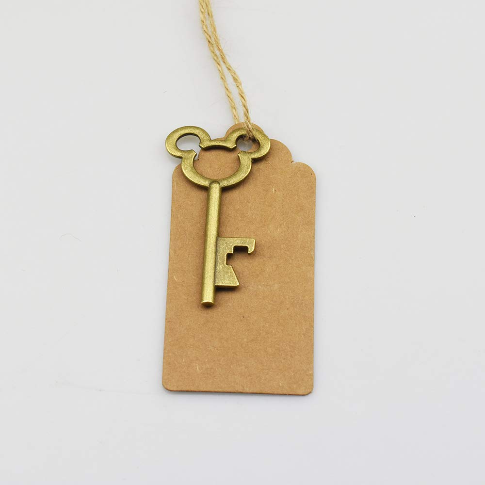 Set 50 Apribottiglie A Forma Di Chiave Scheletro Bronzo - Con Biglietti Ringraziamento E Corda Di Canapa, Per Bomboniere Matrimonio