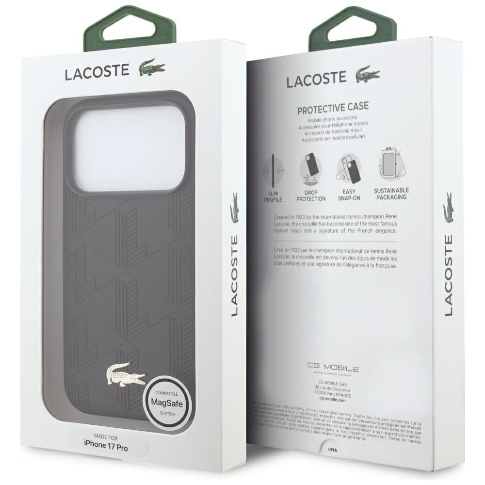 CG MOBILE Lacoste Nomograme Gold etui kompatybilne z MagSafe do iPhone 17 Pro (czarne)